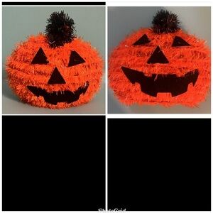> Lot of 2 HALLOWEEN THANKSGIVING PUMPKINS. 2 Tinsel Table Top Jack-o-lantern